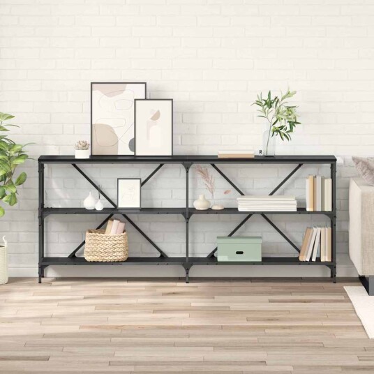 Konsollbord med hylle Svart Eik 180 x 30 x 75 cm Konstruert tre