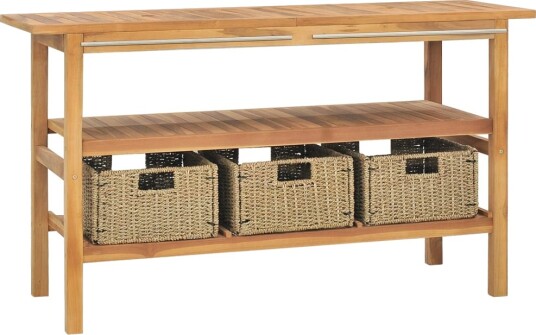 vidaXL Servantskap for bad med 3 kurver heltre teak 132x45x75 cm