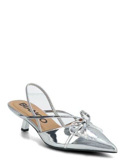 Bianco Biakristin Kitten Heel Bow Slingback Faux Leather - Silver - 39