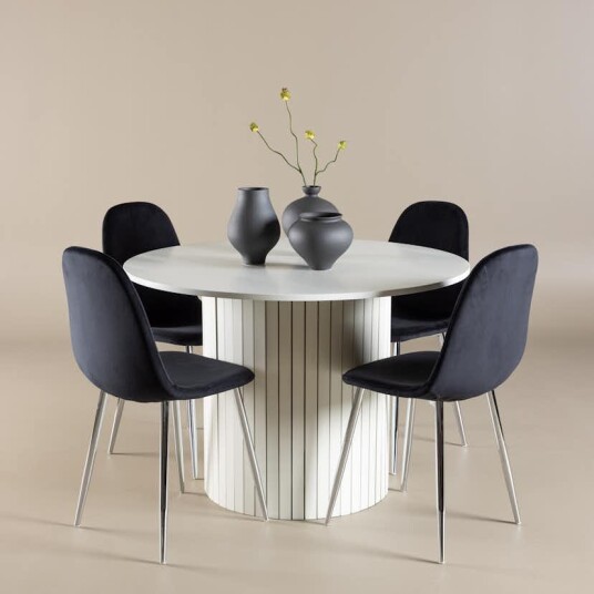Spisegruppe Venture Home Härön Ø110 med 4 stk Polar Stoler Fløyel