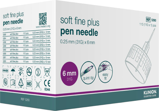 Klinion Soft Fine Plus pennekanyle 0,25 mm 31G x 6 mm 110 stk