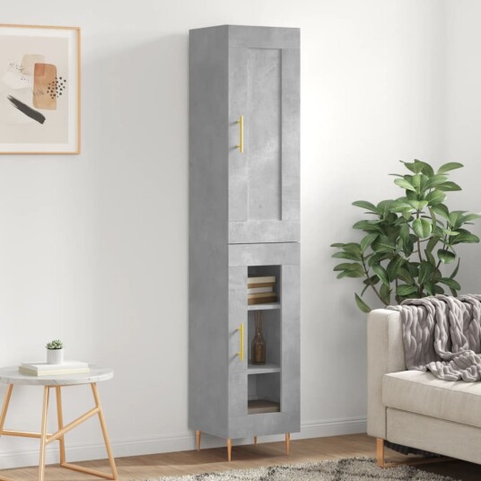 vidaXL Highboard betonggrå 34,5x34x180 cm konstruert tre