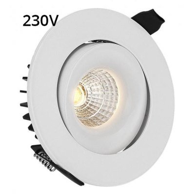 9W downlight - RA90, Hull: Ø9,5 cm, Mål: Ø11,5 cm, hvit kant, dimbar, 230V - Dimbar : Dimbar, Kulør : Varm