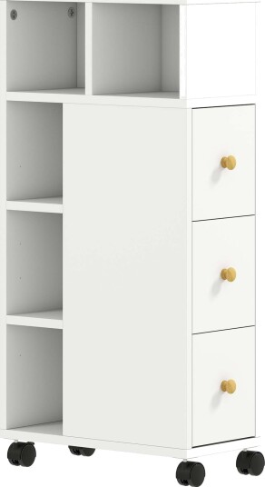Slankt baderomsskap – 3 skuffer 5 hyller 4 hjul hvit Slankt baderomsskap – 3 skuffer 5 hyller 4 hjul hvit