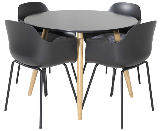 Venture Design Plaza & Comfort spisegruppe Svart/svart 4 st stoler & bord 100 cm
