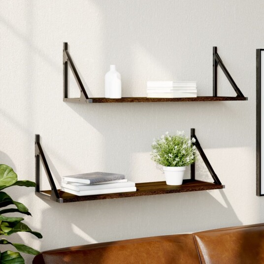 Vegghyller 2 stk brun eik 80x25x25,5 cm konstruert tre 8721012046764