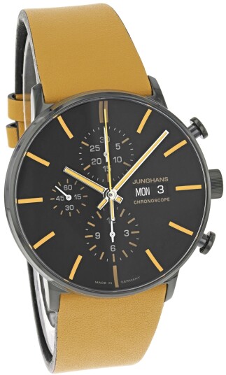 Junghans Herreklokke 27/4372.01 FORM A Chronoscope Sort/Lær Ø42 mm