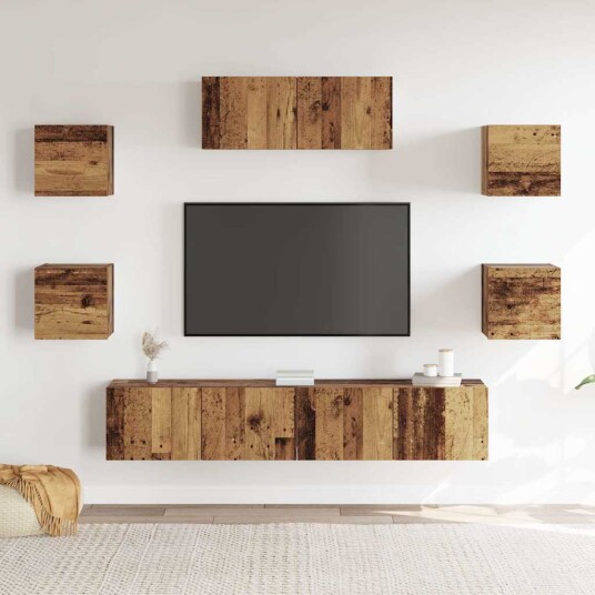  TV-skapsett 5 deler veggmontert gammelt tre 8721158761019