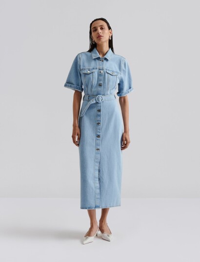 Malina Eudora Denim Midi Dress - Blue - 44