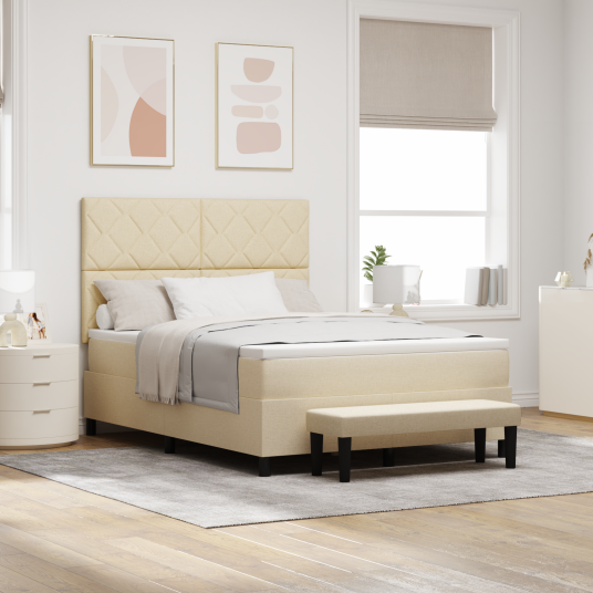 Box Spring Bed med Madrass & Bænk Krem 140x200 cm Stoff