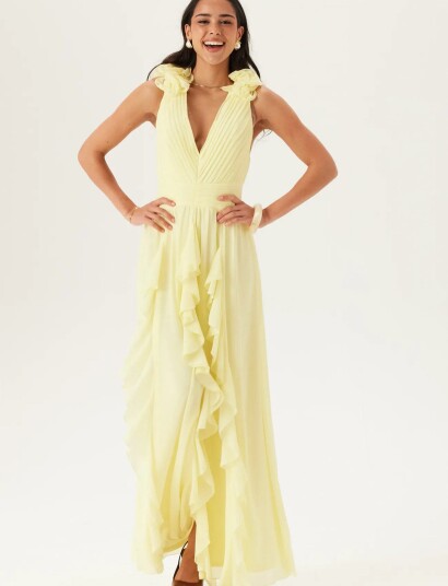 Bubbleroom Frill Ruffle Chiffon Gown Yellow 40 Bubbleroom Frill Ruffle Chiffon Gown Yellow 40