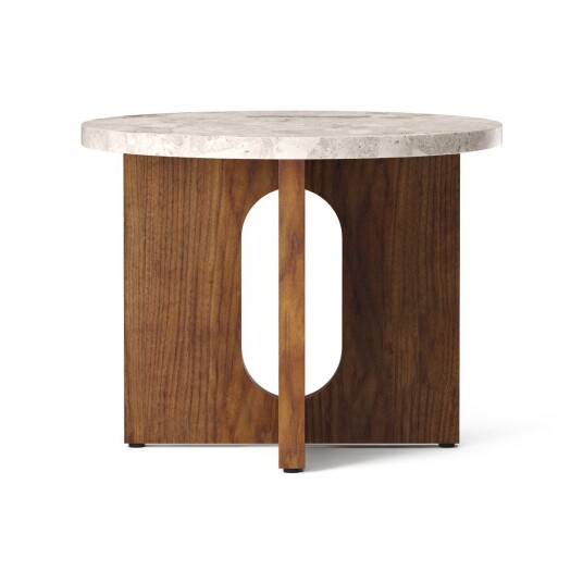 Audo Copenhagen Androgyne sidebord Ø 50 cm valnøttbase Kunis Breccia-bordplate