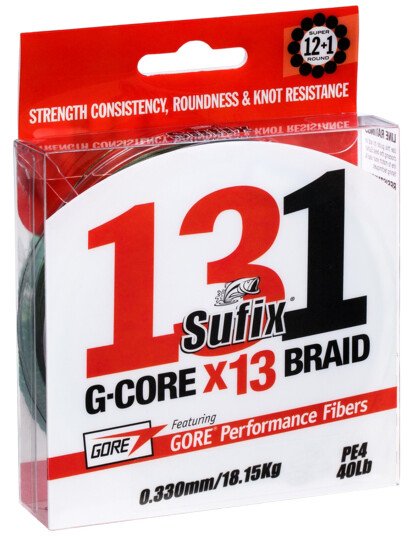 Sufix 131 G-core X13 Braid 150 m, multifilament fiskeline 0,16MM Green