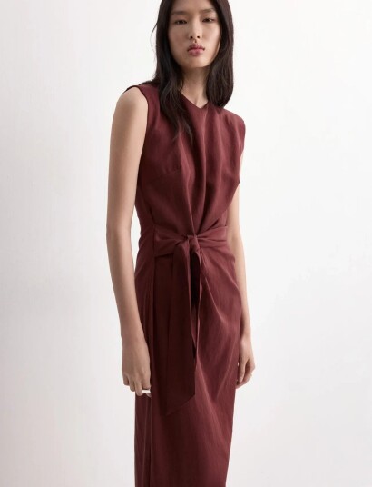Mango Lyocell Dress With Knot Detail Burgundy S Mango Lyocell Dress With Knot Detail Burgundy S
