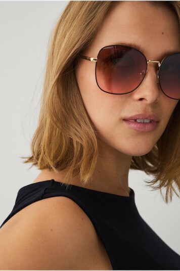 Ellos Collection   Avrundet solbrille med metallramme   Brun
