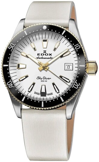 Edox Dameklokke 80131 357JNC BI Skydiver Sølvfarget/Lær Ø38 mm