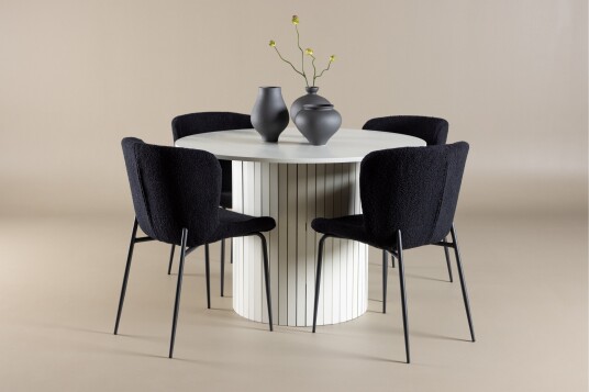 Venture Home Härön Spisegruppe 110 cm Rund med 4 Modesto stoler Hvid/Sort