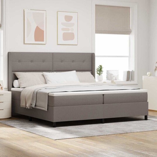  Box Spring Seng med Madrass & LED Taupe 200x200 cm Stoff