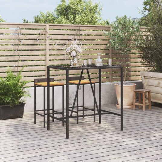 vidaXL Barbord med glassplate svart 110x70x110 cm polyrotting vidaXL Barbord med glassplate svart 110x70x110 cm polyrotting