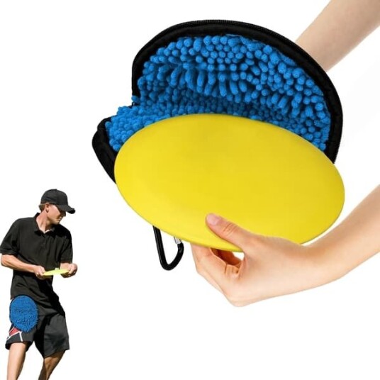 Rengjøringsverktøy for discgolf med mikrofiberklut og karabinkrok Blå
