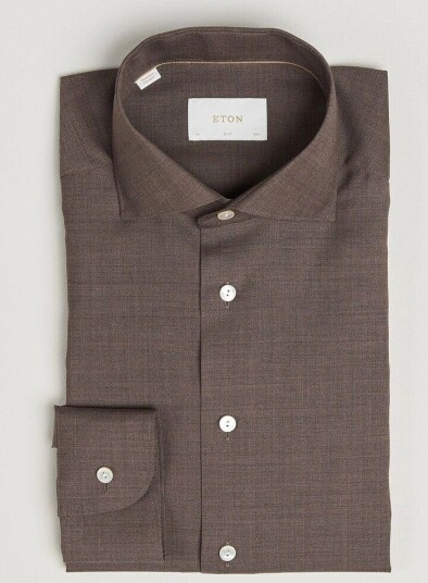 Eton Slim Fit Merino Shirt Brown