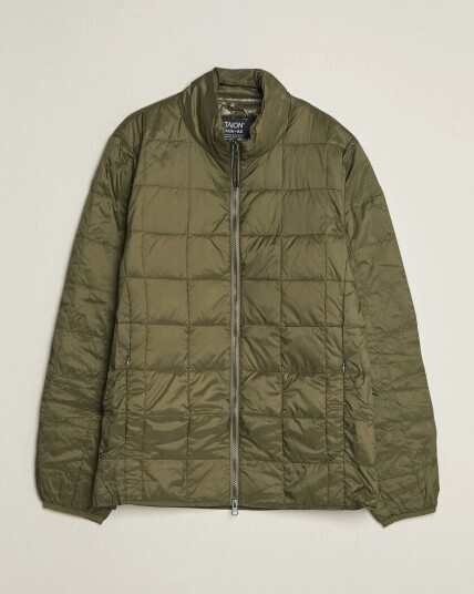 TAION High Neck Full Zip Lightweight Down Jacket Dark Olive