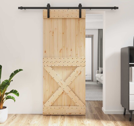 vidaXL Skyvedør Naturlig og svart 85 x 210 cm Massiv Furu Tre