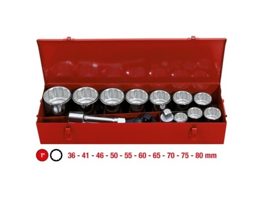 Ks Tools 911.0814, Støpselsett, 1", 14 Hoder, Kromvanadiumstål, 29 Kg