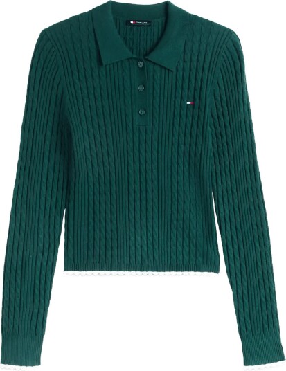 Tommy Jeans Tjw Micro Cable Polo Sweater Green L Tommy Jeans Tjw Micro Cable Polo Sweater Green L