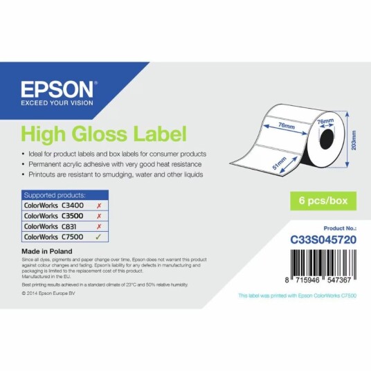 Etiketter Epson C33S045720 Hvit Skinnende 1 enheter