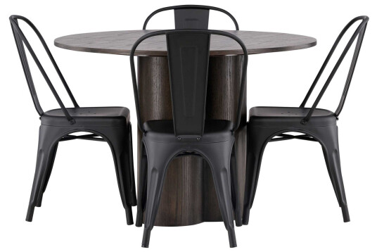 Venture Design Olivia & Tempe spisegruppe Svart/mokka 4 stoler & bord 110 cm