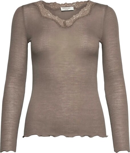 Rosemunde Rwburlington Wool Ls V Neck Lace T Shirt WALNUT M