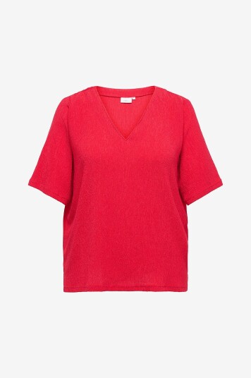 Only Carmakoma Topp caRanna Life S/S V neck Rød