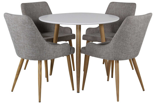 Venture Design Polar & Plaza spisegruppe Hvit/grå 4 st stoler & bord 90 cm