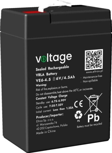 Voltage AGM Batteri 6V 4.5Ah Voltage AGM Batteri 6V 4.5Ah