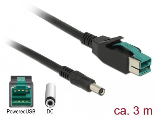 Delock PoweredUSB Kabel 12V Til DC 3m Delock PoweredUSB Kabel 12V Til DC 3m