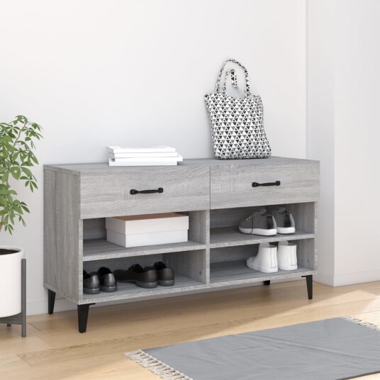vidaXL Skohylle gr? sonoma 102x35x55 cm konstruert tre vidaXL Skohylle gr? sonoma 102x35x55 cm konstruert tre