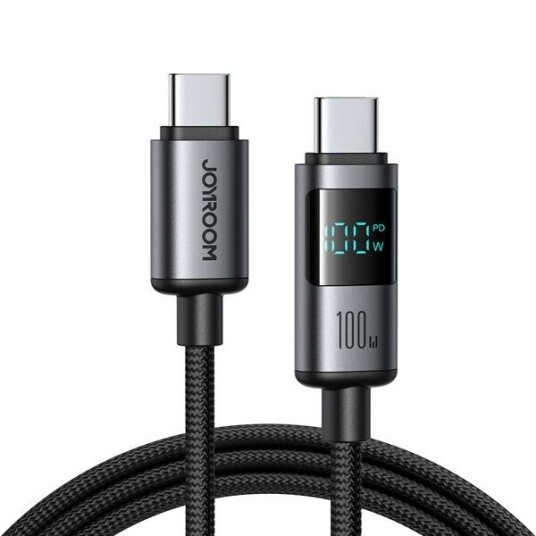 Joyroom 100W USB-C Kabel med Digital Skjerm 1,2 m Svart Joyroom 100W USB-C Kabel med Digital Skjerm 1,2 m Svart