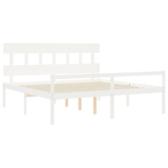 vidaXL Sengeramme med hodegavl hvit 6FT Super King heltre