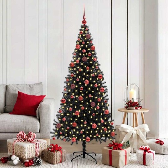  Juletre med 300 LED med stativ Svart 180 cm PVC