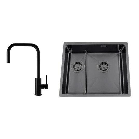 Kjøkkenvask Nordic Tech Titan 53 KHX Nickel med Kjøkkenbatteri Steel Accent Square D