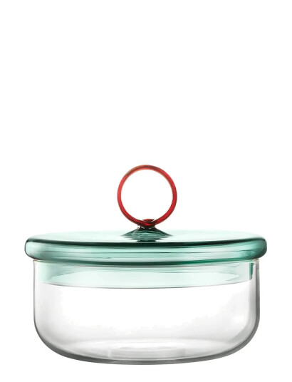 Muurla Loop Low Jar W Lid 12Cm, Clear/Teal/Amber - Green - 0.8 L