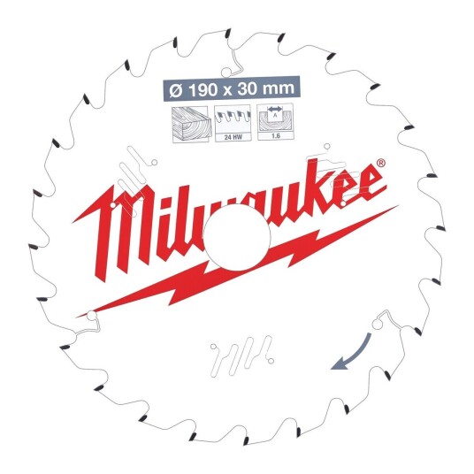 Milwaukee Ø190 mm Sirkelsagblad for Tre, 24 Tenner, 1,6 mm Tykkelse