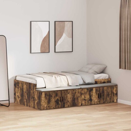 Oppbevarings seng ramme Røkt eik 90x200 cm
