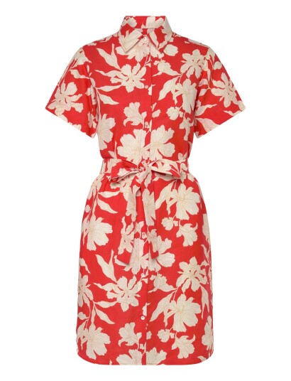 GANT Floral Print Linen Ss Shirt Dress Red 42