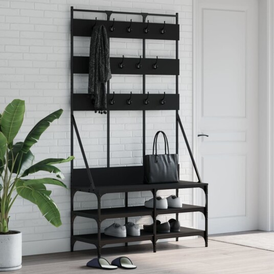 Klesstativ med skooppbevaring svart 100x40x184 cm 8721012196391 Klesstativ med skooppbevaring svart 100x40x184 cm 8721012196391