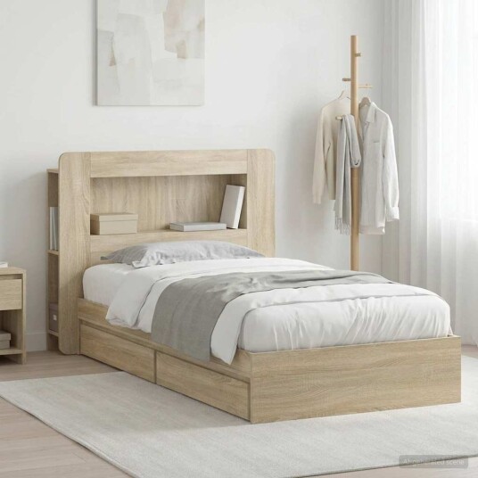  Sengeramme med oppbevaring med skuff Sonoma eik 75 x 190 cm