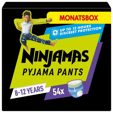 NINJAMAS Pyjamasbukser Gutter månedsboks, 8-12 år, 54 stk. NINJAMAS Pyjamasbukser Gutter månedsboks, 8-12 år, 54 stk.