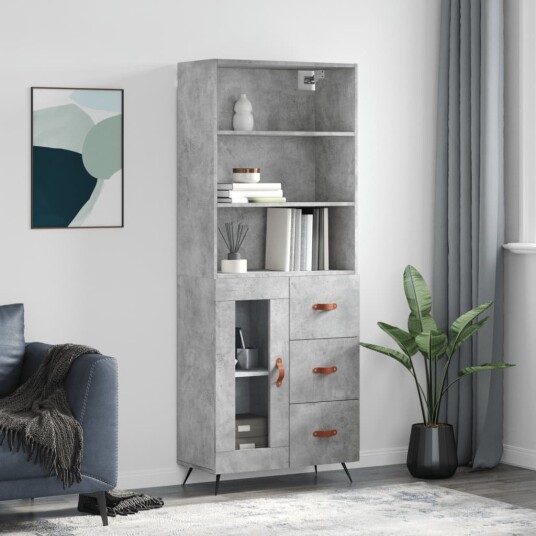 vidaXL Highboard betong grå 69,5x34x180 cm konstruert tre 8720845928483