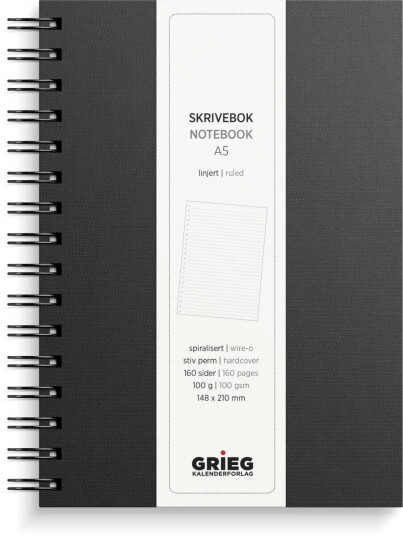 Grieg Spiralbok Grieg A5 100g 160s Linjer Sort Grieg Spiralbok Grieg A5 100g 160s Linjer Sort